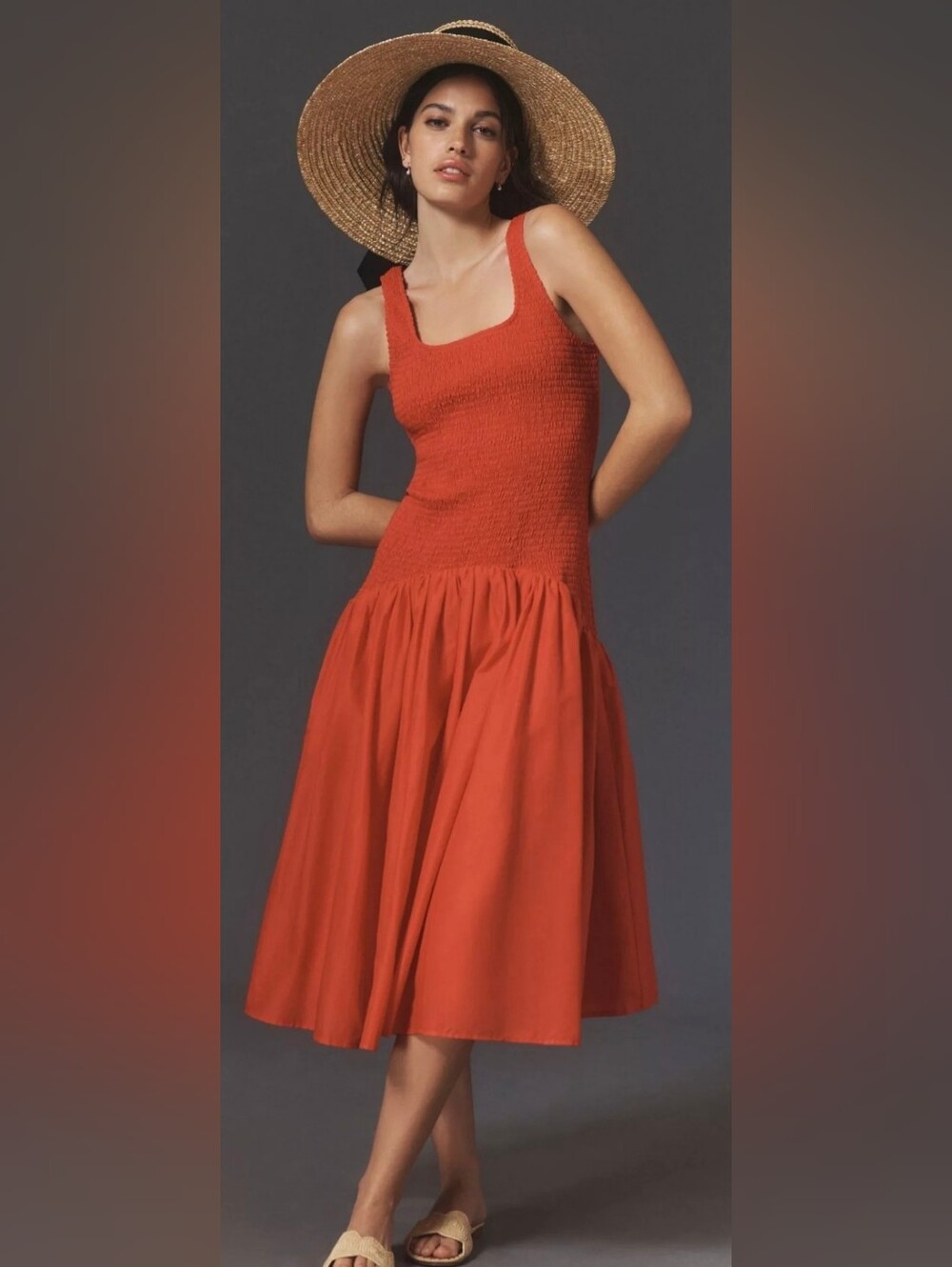 Hutch Anthropologie Sleeveless Smocked Drop-Waist Midi Dress Large
